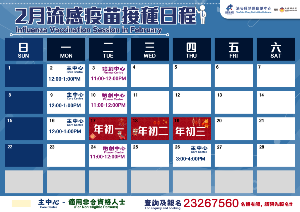 2026年2月流感疫苗接種日程